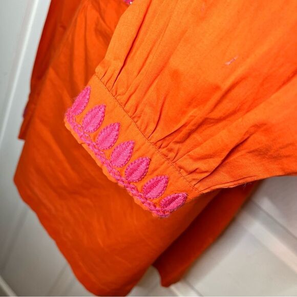 TORY BURCH Orange Pink Embroidered Embellished Cotton Claudia Tunic Top 4 - Picture 8 of 12